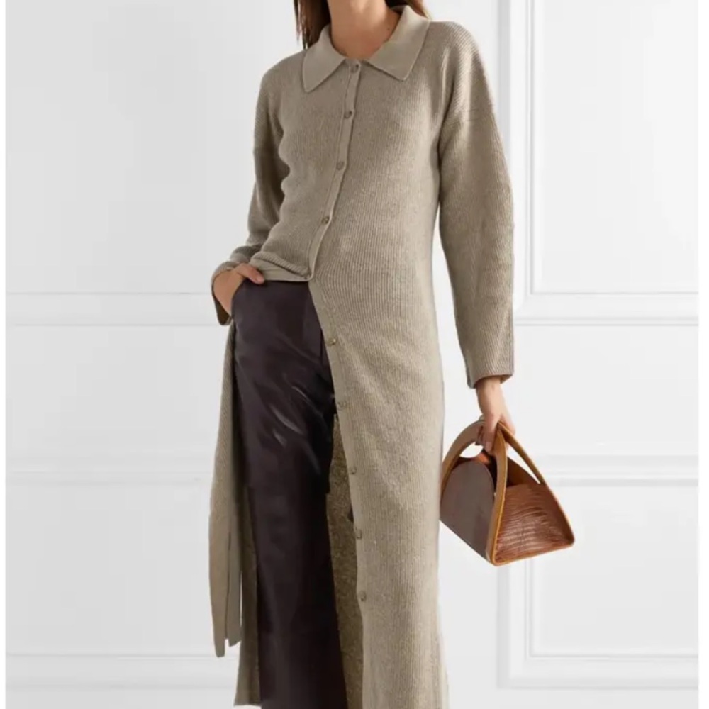 Nanushka Beige Long Button-Front Knit Dress